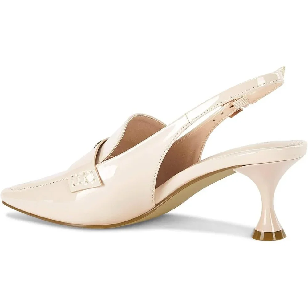 💫 Women Cream Slingback Kitten Heel Pointed Toe Pumps Ankle Buckle Dress Shoes